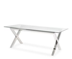 Table Inox et verre, Transparent et argenté - L175