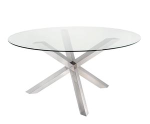 Table ronde Inox et verre, Transparent et argenté - Ø120