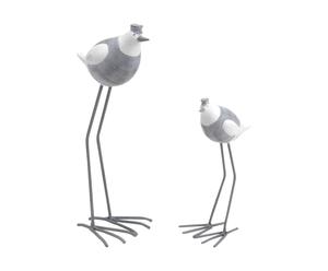 2 Statuettes oiseaux - Gris et blanc