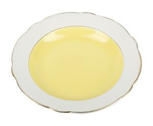 Plat de service Porcelaine, Blanc, jaune et or - Ø29