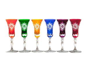 6 Verres à vodka Diamant Cristal, Multicolore - H13