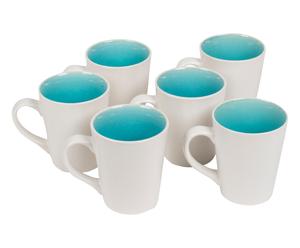 6 Mugs NAOMI Grès, Blanc et bleu - H10