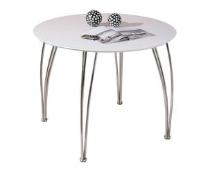 Table Bois et métal, Blanc et argenté - Ø100