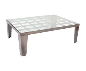 Table basse fer et verre, Argenté et transparente - L123