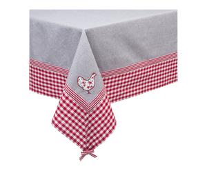 Nappe brodée rectangulaire coton, gris et rouge - 150*250