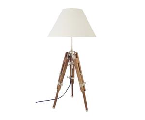 Lampe trépied MER bois et laiton, naturel et blanc - H50-80
