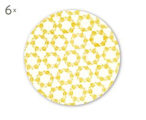 6 Assiettes céramique, blanc et jaune - Ø33