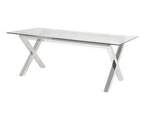 Table inox et cristal, argenté et transparent - L180