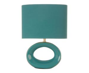 Lampe de chevet céramique et polycoton, turquoise - H23