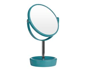 Miroir de maquillage pivotant métal et verre, bleu - Ø20
