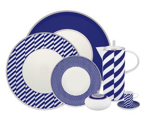 Service de vaisselle porcelaine, bleu et blanc - 66 Pièces