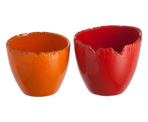 2 Cache-pots terre cuite, rouge et orange - Ø17