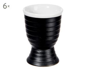 6 Coquetiers porcelaine, noir et blanc - H8