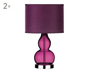 2 Lampes à poser tissu et verre, violet - H35