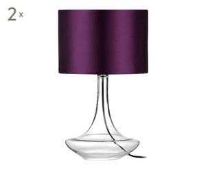 2 Lampes à poser tissu et verre, violet - H54