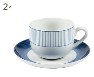2 Tasses et soucoupes LORI, Porcelaine - Blanc et bleu