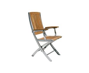 Chaise pliante Teck et aluminium, Naturel et argenté - L51