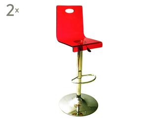 2 Chaises de bar métal chromé, Argenté et  Rouge - H111