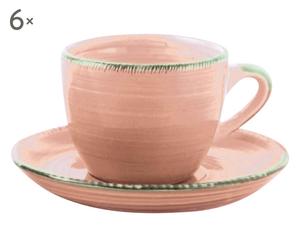 6 Tasses à café BAITA, grès peint à la main - vieux rose