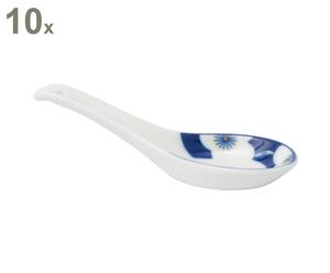 10 Cuillères à soupe miso LEPELS porcelaine, blanc et bleu - L13
