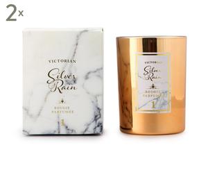 2 Bougies parfumées SILVER RAIN, doré et blanc marbre - 45H