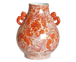 Vaso in porcellana rotondo Dragon arancione - 48X36 cm