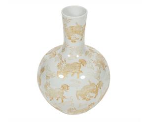 Vaso in porcellana rotondo Peacock Globular bianco e oro - 53X36 cm