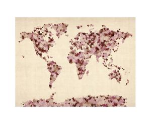 olio su tela World Map Love Hearts - 60x80 cm