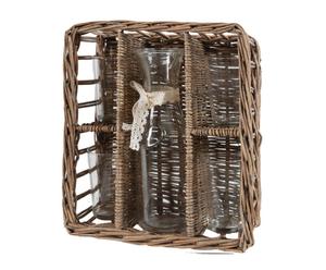 set da vino in vetro con cesta in vimini jasmine (6 pezzi) - 34x29x12 cm