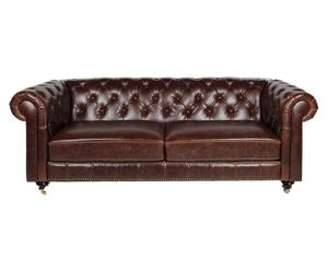 divano a 3 posti stile chester in pelle DIVINA marrone - 219x78x88 cm