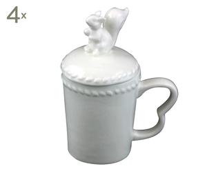 set di 4 tazze con coperchio in ceramica bianca - d 9 cm