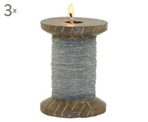 set di 3 candele in cera grigio e naturale - h 9 cm