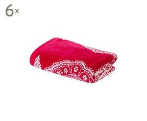 set di 6 asciugamani viso in cotone Harlequin azara rosso/bianco - 50x100 cm