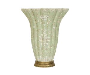 vaso per fiori in porcellana verde, bianco e ottone eliza - 28x23x23 cm