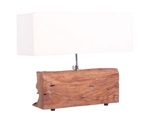 Lampada da tavolo in legno teak con paralume in tessuto Natural - 46x16x25 cm