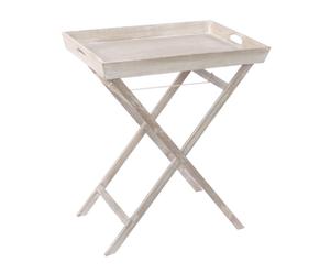 tavolino pieghevole in pino decapato country bianco - 86x41x38 cm