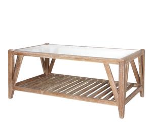 Tavolino a 2 ripiani in quercia e vetro - 50X120X70 cm