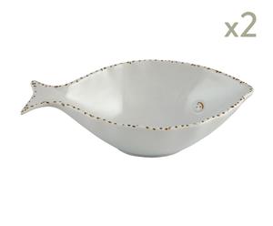 Set di 2 ciotole in ceramica Pesce bianco - 12X23X17 cm
