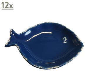 Set di 12 ciotole in ceramica Pesce blu - 2X12X9 cm