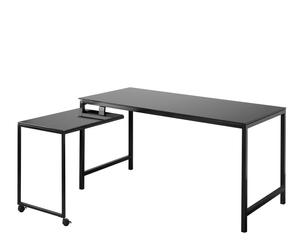 scrivania estendibilie in metallo e vetro nero malmo - 140x76x135 cm