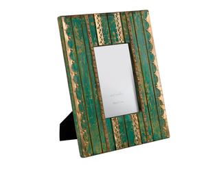 Cornice portafoto in mdf e metallo con applicazioni decorative verde - 22x27 cm