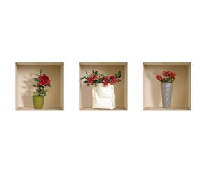Set di 3 wallsticker 3d in vinile roses - 32x32 cm