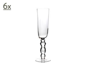 Set di 6 flute da champagne in vetro con stelo sagomato - 6X24X6 cm
