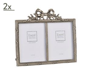 set di 2 cornici portafoto con 2 scomparti in metallo - argento