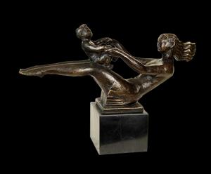 Scultura in bronzo patinato MAMMA CON BAMBINO - 27,5X28X10 cm