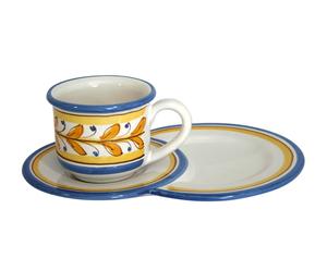 Set colazione (tazza + piatto) giallo/azzurro