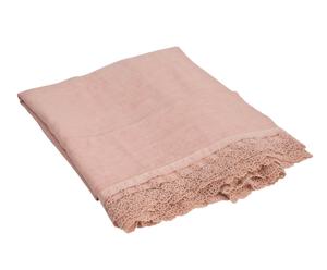 tovaglia in puro lino e pizzo Aude rosa - 135x135 cm