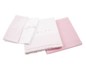 Set da lettino Esme (1 federa + 2 lenzuola) - bianco + rosa