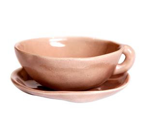 Tazza da the in ceramica con piattino - rosa