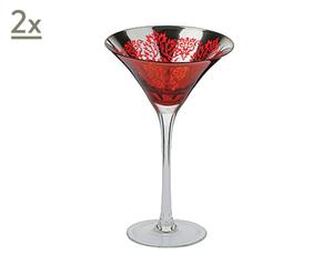 Set di 2 bicchieri per martini in vetro placcato argento rosso - da 80 cl